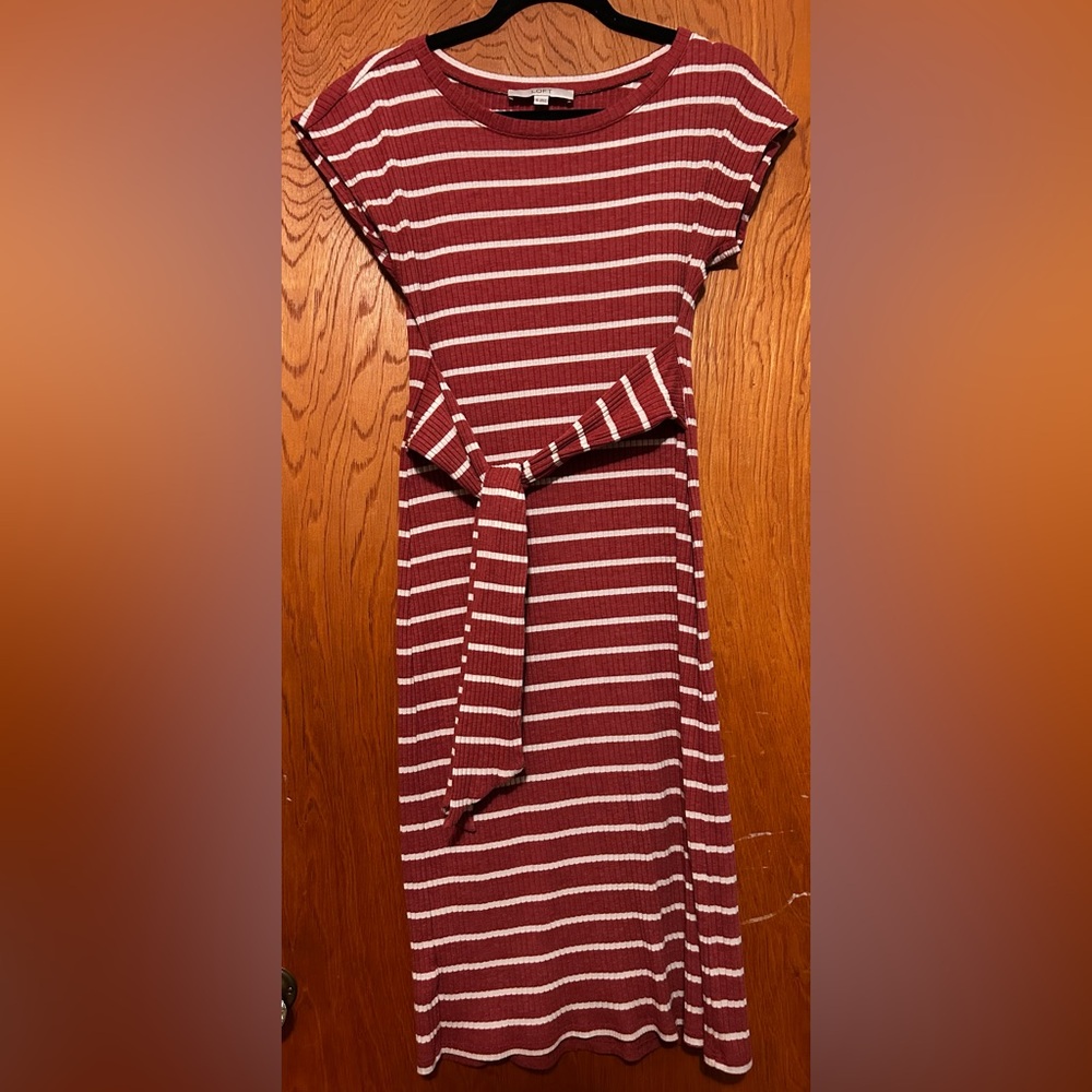 Striped burnt red and White Dress